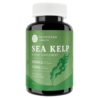 Neurogan Sea Kelp Capsules in a green-labeled bottle with 200mcg iodine and 135mg sea kelp per serving.