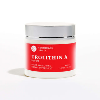Neurogan Urolithin A Powder 800mg per serving in a red-labeled 1.07oz dietary supplement jar.